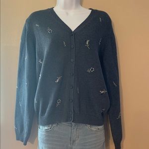 Eddie Bauer Blue Floral Cardigan
